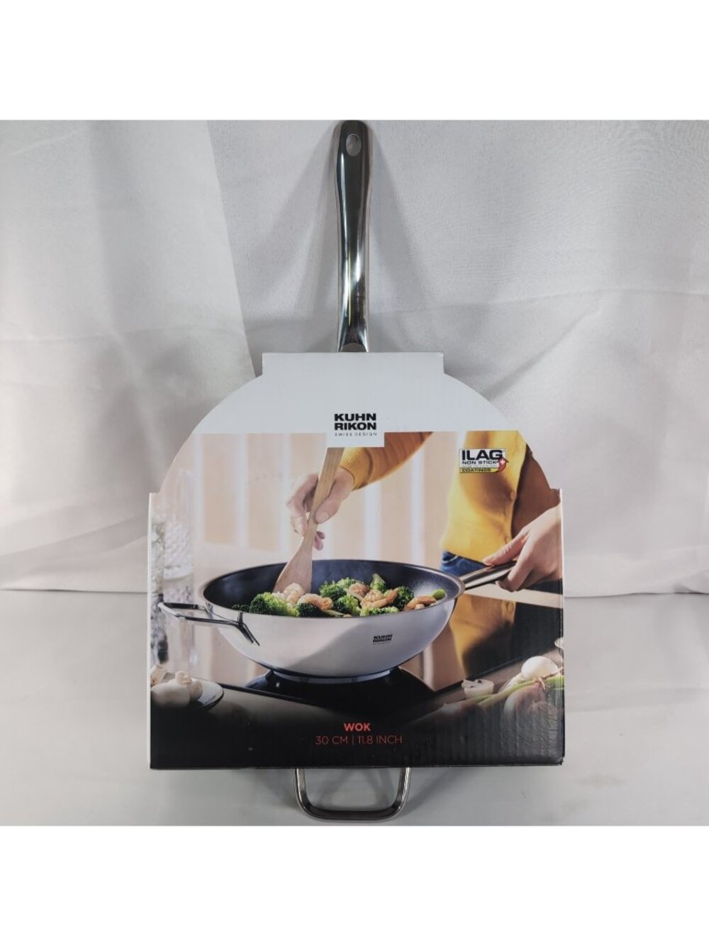 Kuhn Rikon NEW Wok 30cm 11.8" Lid ILAG Non-Stick 31997 Silver Pan Induction Glas